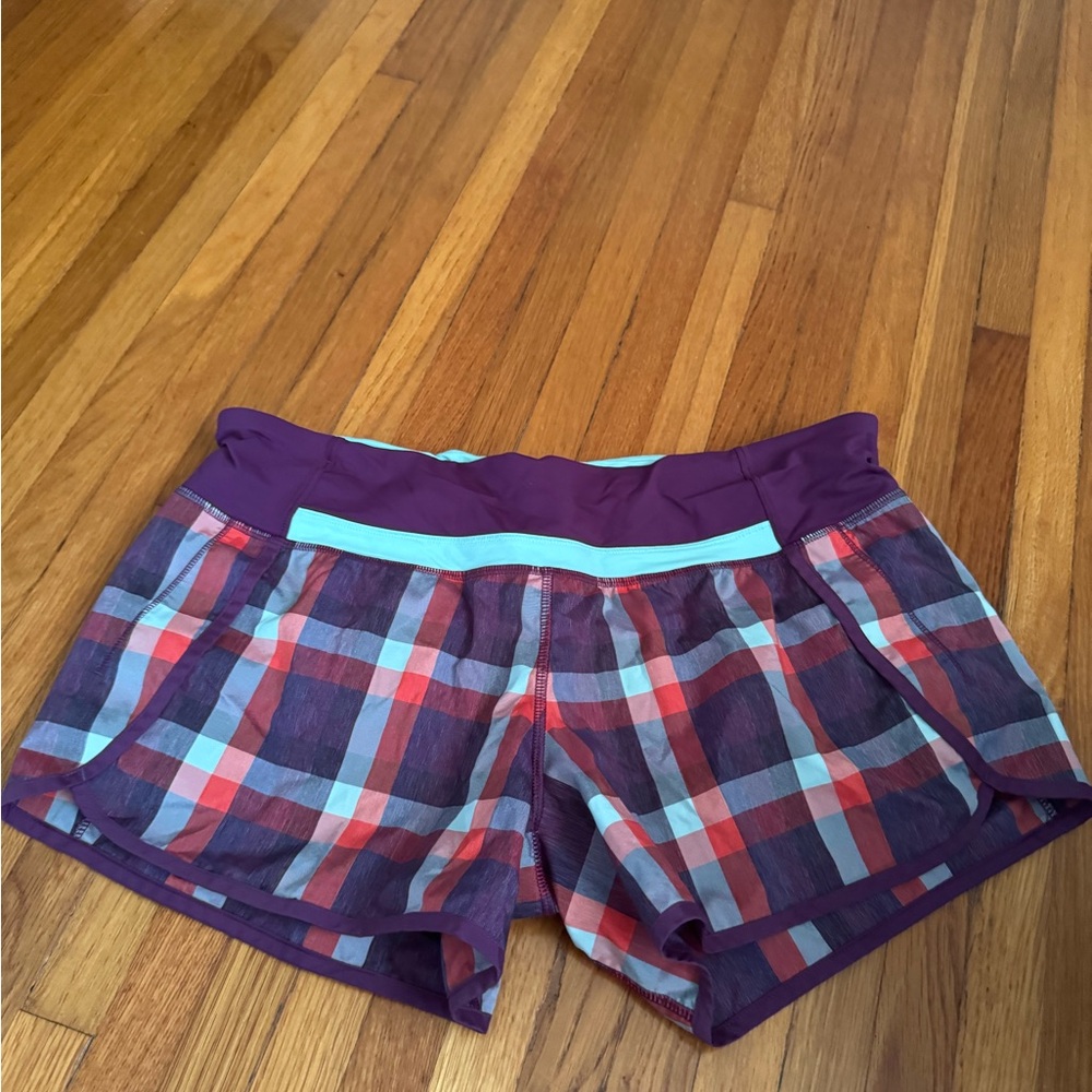 lululemon athletica Purple and Red Plaid Athletic Shorts